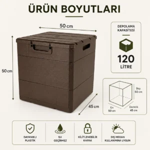 Rika Garden Brown Wood-Patterned Plastic Garden Storage Chest alternatif görsel