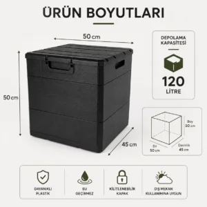 Black Wood-Patterned Plastic Garden Storage Chest alternatif görsel